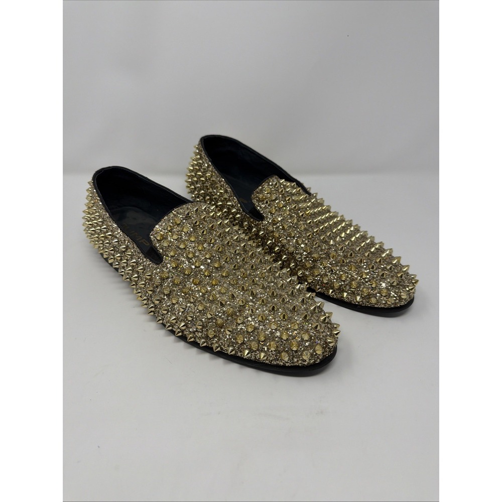 J75 By Jump Men's Luxor-3 Spiked Gold Metallic Glitter Slip On Loafers - Size 12
